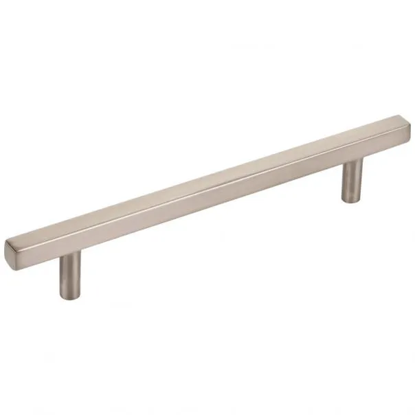 Hardware Resources 845-128 Pull Jeffery Alexander Dominique Collection, Mm (5-1/16") Cc, 3/8" Width At Center, 1-3/16" Projection, 13/16" Hand Space, 5/16" Foot Width, 5/16" Foot Length, Satin Nickel